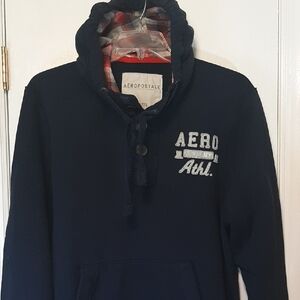 Aeropostale Men's Size XXL Dark Blue Heavyweight Hoodie with Plaid Lining Hood
